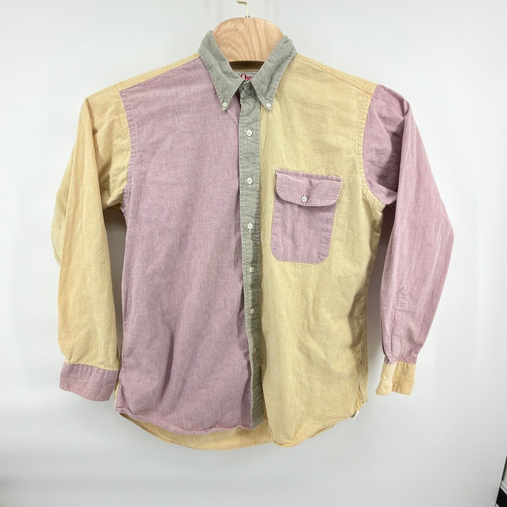 Vintage Orvis Shirt Mens Large Colorblock Oxford Cotton Button Down Made USA 90s